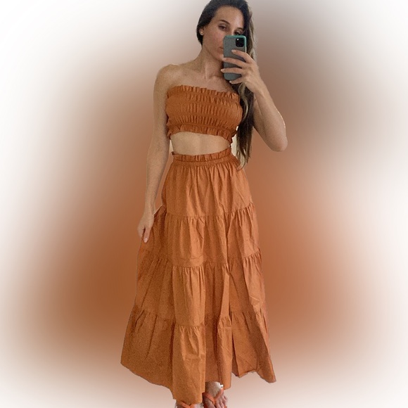 Kourt NWT Ellery Set in Burnt Orange Women’s Bandeau Top Maxi Skirt Matching Set - Picture 4 of 9